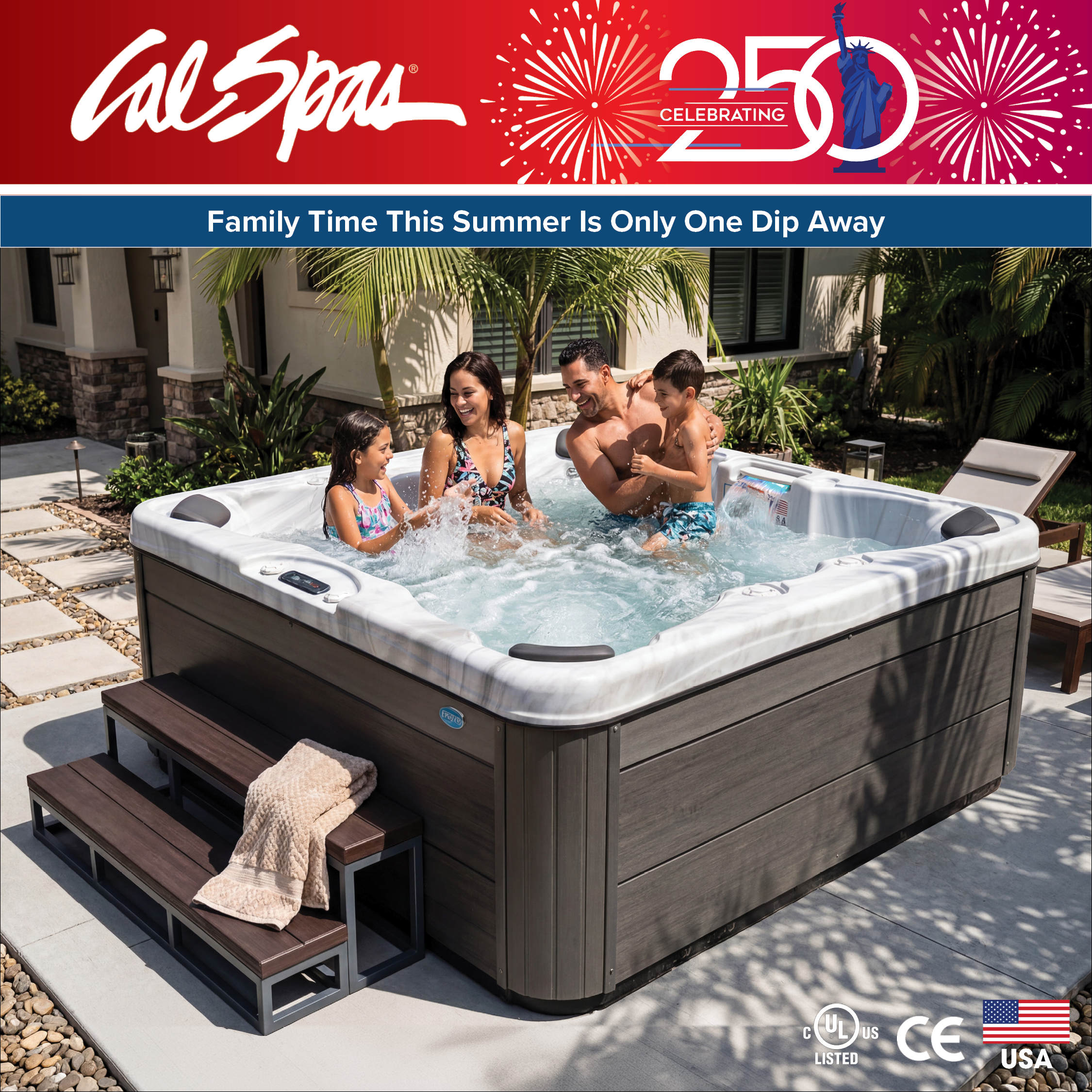 Calspas hot tub being used in a family setting - Hoover
